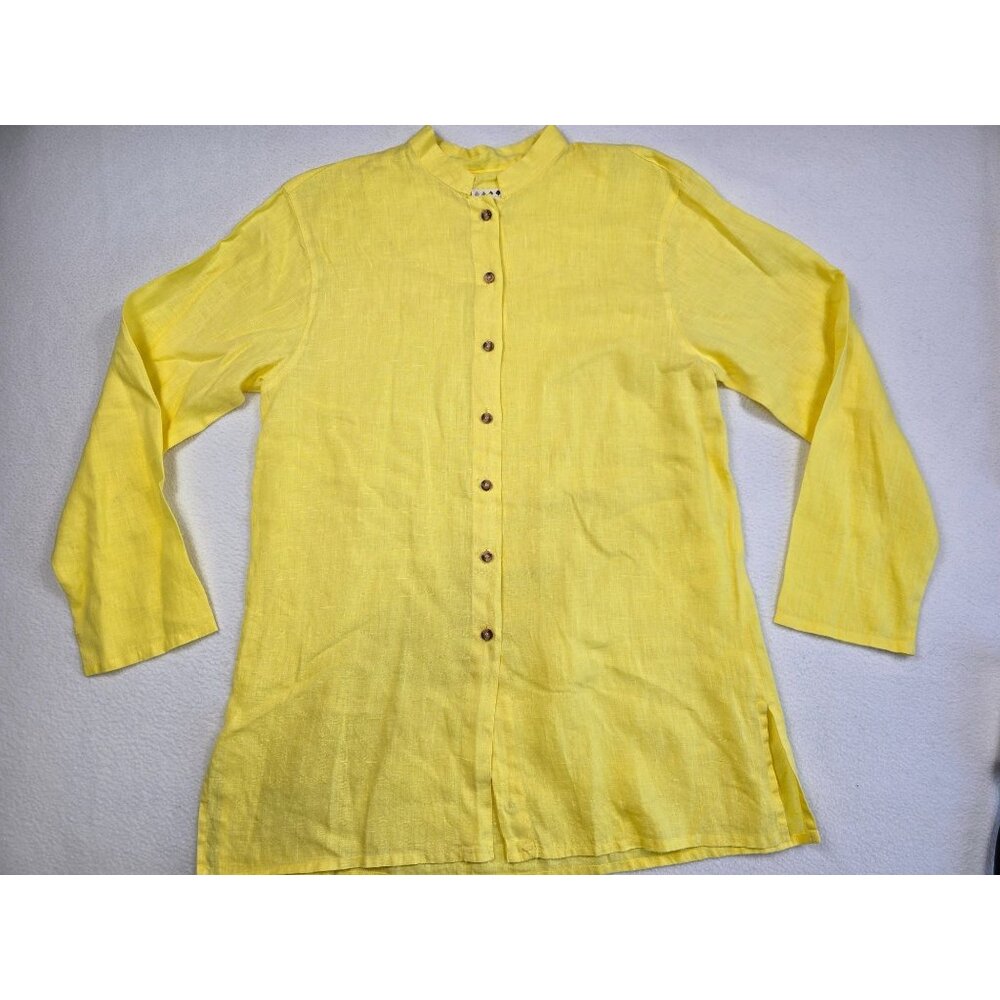 Yellow 100% Linen Button-Down Shirt M Lagenlook
